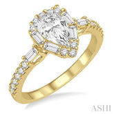 1 Ctw Diamond Engagement Ring with 1/2 Ct Pear Shape Center Stone in 14K Yellow and White Gold