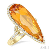 26X10 MM Pear Cut Citrine and 1/2 Ctw Round Cut Diamond Halo Semi-Precious Ring in 14K Yellow Gold