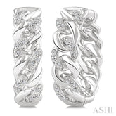 1/10 Ctw Round Cut Diamond Curb & Cuban Earrings in Sterling Silver