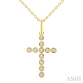 1/10 Ctw Round Cut Diamond Bezel Set Cross Petite Pendant With Chain in 10K Yellow Gold