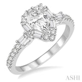 1 Ctw Diamond Engagement Ring with 1/2 Ct Pear cut Center Stone in 14K White Gold