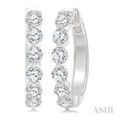 1 1/2 Ctw Prong Set Round Cut Diamond Hoop Earrings in 14K White gold