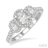 1 Ctw Past, Present & Future Round Cut Diamond Engagement Ring With 3/8 Ct Oval Cut Center Stone in 14K White Gold