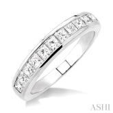 1 Ctw Princess Cut Diamond Wedding Band in 14K White Gold