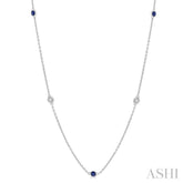 2.25 MM Sapphire and 1/4 Ctw Round Cut Diamond Precious Station Necklace in 14K White Gold