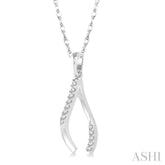 1/10 Ctw Wishbone Charm Round Cut Diamond Pendant With Link Chain in 10K White Gold