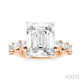 1 1/3 Ctw Emerald Shape Emerald and Round Cut Diamond Semi-Mount Engagement Ring in 14K Rose and White Gold