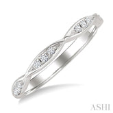 1/10 Ctw Marquise Carved Link Top Round Cut Diamond Stackable Wedding Band in 14K White Gold