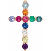14K Rose Gold Natural Multi-Gemstone & .03 CT Natural Diamond Cross 16-18" Necklace