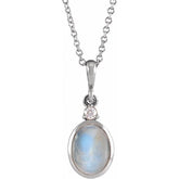 Platinum 8x6 mm Natural Rainbow Moonstone & .03 CT Natural Diamond 16-18" Necklace