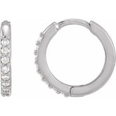 14K White Gold 1/8 CTW Natural Diamond Hinged 12.5 mm Hoop Earrings