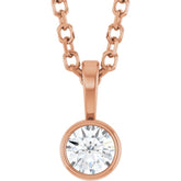 14K Rose Gold 1/10 CT Natural Diamond Bezel-Set Solitaire 16-18" Necklace