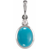 14K White Gold 12x10 mm Natural Turquoise & .03 CT Natural Diamond Cabochon Pendant