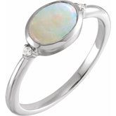 Sterling Silver Natural White Opal & .03 CTW Natural Diamond Ring