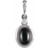 Platinum 9x7 mm Natural Black Onyx & .03 CT Natural Diamond Cabochon Pendant