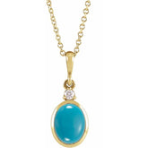14K Yellow Gold 9x7 mm Natural Turquoise & .03 CT Natural Diamond 16-18" Necklace