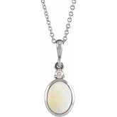 Platinum 5x3 mm Natural White Opal & .03 CT Natural Diamond 16-18" Necklace
