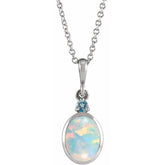 Sterling Silver 5x3 mm Lab-Grown White Opal & Natural London Blue Topaz 16-18" Necklace