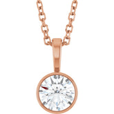 14K Rose Gold 1/2 CT Natural Diamond Bezel-Set Solitaire 16-18" Necklace