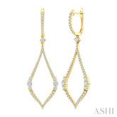 1 3/8 Ctw Elongated Open Window Marquise Shape Dangler Round Cut Diamond Fashion Earring in 14K Yellow Gold