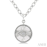 1/20 Ctw Evil Eye Round Cut Diamond Round Fluted Medallion Fashion Pendant With Chain in Sterling Silver