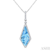 16X7 MM Kite Shape Blue Topaz and 1/5 Ctw Round Cut Diamond Semi-Precious Pendant With Chain in 10K White Gold