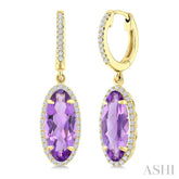 12X5 MM Oval Shape Amethyst and 1/3 Ctw Round Cut Diamond Semi-Precious Earrings in 10K Yellow Gold