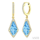 12X5 MM Kite Shape Blue Topaz and 1/3 Ctw Round Cut Diamond Semi-Precious Earrings in 10K Yellow Gold
