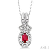 5x3 MM Oval Cut Ruby and 1/50 Ctw Round Cut Diamond Pendant in Sterling Silver with Chain