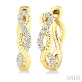 1/10 Ctw Split & Twisted Rope and Round Cut Diamond Huggie Petite Earrings in 10K Yellow Gold