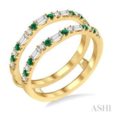 1.5 MM Emerald & 1/3 Ctw Baguette and Round Cut Diamond Insert Precious Ring in 14K Yellow Gold