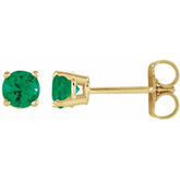 14K Yellow Gold 4 mm Lab-Grown Emerald Earrings