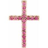 14K Rose Natural Pink Tourmaline Petite Cross Pendant