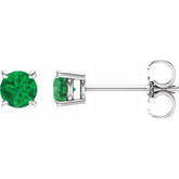 14K White Gold 4 mm Natural Emerald Earrings