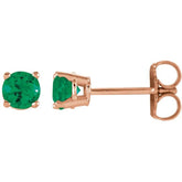 14K Rose Gold 4 mm Natural Emerald Earrings