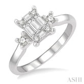 1/2 Ctw Fusion Baguette and Round Cut Diamond Engagement Ring in 14K White Gold