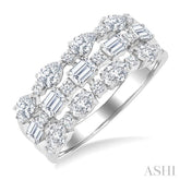 1 1/2 Ctw Triple Row Multi-Cut Diamond Fashion Band in 14K White Gold