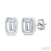 1/5 Ctw Petite Bezel Set Emerald Cut Diamond Fashion Stud Earring in 10K White Gold