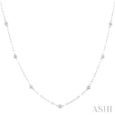 1/4 Ctw Bezel Set Round Cut Diamond Paperclip Station Necklace in 14K White Gold