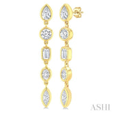 1 Ctw Bezel Set Mixed Diamond Cut Fashion Earrings in 14K Yellow Gold