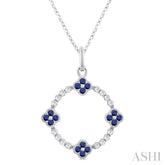 1.25 MM Clover Circle Sapphire and 1/8 Ctw Round Cut Diamond Precious Pendant With Chain in 10K White Gold