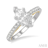 1/4 Ctw Marquise Shape Round Cut Diamond Semi-Mount Engagement Ring in 14K White and Yellow Gold