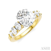 1 Ctw Oval Shape Oval and Round Cut Diamond Semi-Mount Engagement Ring in 14K Yellow and White Gold