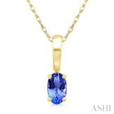 5X3 MM Oval Shape Tanzanite Precious Solitaire Pendant With Chain in 14K Yellow Gold