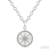 1/20 Ctw Compass medallion Round Cut Diamond Pendant With Chain in Sterling Silver