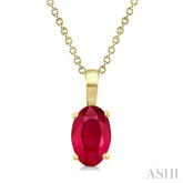 6X4 MM Oval Shape Ruby Precious Solitaire Pendant With Chain in 14K Yellow Gold