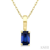5X3 MM Octagon Shape Sapphire Precious Solitaire Pendant With Chain in 14K Yellow Gold
