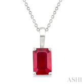 6X4 MM Octagon Shape Ruby Precious Solitaire Pendant With Chain in 14K White Gold