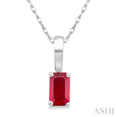 5X3 MM Octagon Shape Ruby Precious Solitaire Pendant With Chain in 14K White Gold
