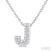 1/10 Ctw Initial 'J' Round Cut Diamond Fashion Pendant With Chain in 10K White Gold